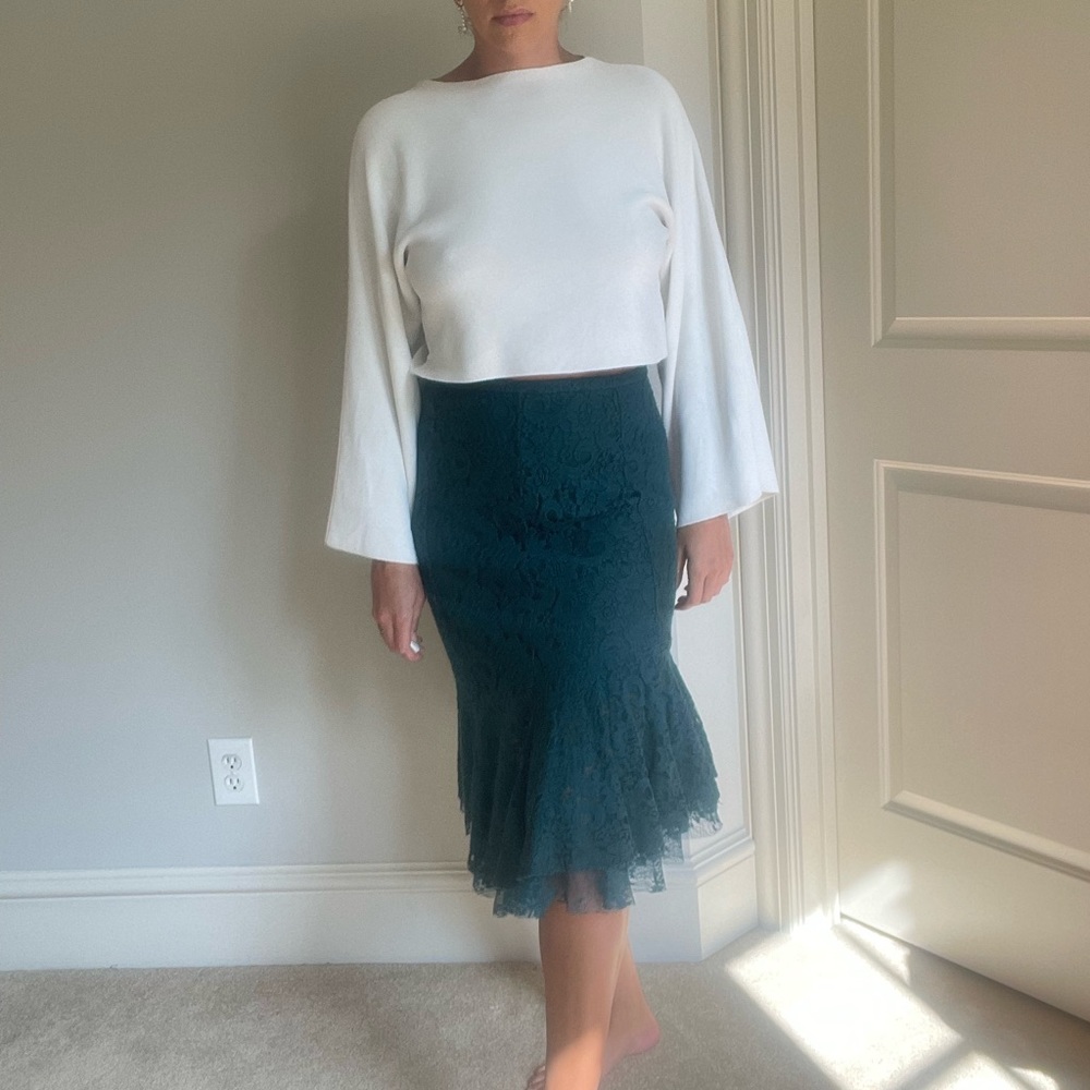 A Line Emerald Green Lace Knit Skirt